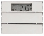Pulsador de 2 botones con termostato, pantalla y etiquetado, aluminio
