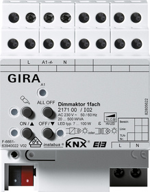 Actuador dimmer KNX, universal, 1 salida, 250W / 500W, ohne farbe, Ref. 2171 00