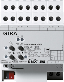 Actuador dimmer KNX, universal, 2 salidas, 300W, ohne farbe, Ref. 2172 00