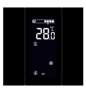 Pulsador KNX, 2 teclas, con termostato, con sensor humedad / temperatura, con display, necesita acoplador de bus, serie ISWITCH, cristal negro, Ref. ITR302-1301