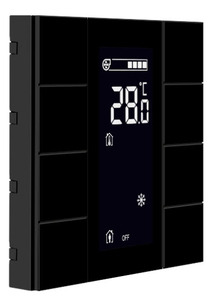 Pulsador KNX, 8 teclas, con termostato, con sensor humedad / temperatura, con display, necesita acoplador de bus, serie ISWITCH, cristal negro, Ref. ITR308-1301
