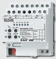 Actuador multifunción KNX, calefacción / conmutación / persianas, 6 salidas binarias / 3 canales persianas, 230VAC, carril DIN, Ref. RA 23024 REGHE