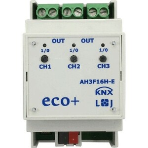 Actuador conmutación KNX, AH3F16H-E, 3 salidas binarias, 16A C-load, carril DIN, serie ECO+, Ref. 79236