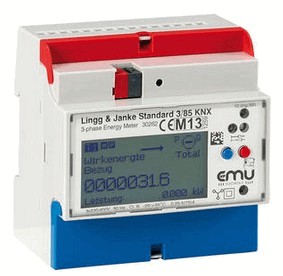 Contador de energia KNX, activa / reactiva, bidireccional / cos phi, con medición directa, para corriente trifásica, 1 - 100mA, 4 tarifas, carril DIN, serie EMU superior, Ref. 87766