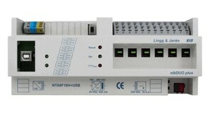 Interfaz de programación KNX USB, NTA6F16H+USB, con fuente de alimentación, 640mA, con actuador, 6 salidas binarias, 16A C-load, carril DIN, serie eibSOLO, Ref. 89221