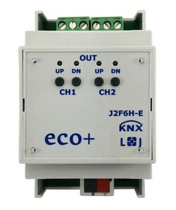 Actuador persianas KNX, 79431H, 2 canales persianas, 6A, carril DIN, serie ECO+, Ref. J2F6H-E