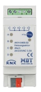 Actuador calefacción electrónico KNX, 4 salidas, 230VAC, carril DIN, Ref. AKH-0400.02