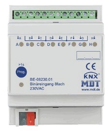 Entrada binaria KNX, 8 entradas, 24V / rango de voltaje, carril DIN, Ref. BE-08024.01