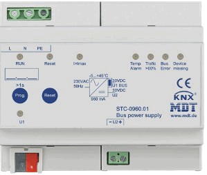 Fuente de alimentación KNX, 960mA, con diagnostico y con salida auxiliar, carril DIN, Ref. STC-0960.01