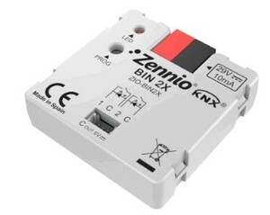 Interfaz de pulsadores KNX, 2 entradas, libre potencial, con salida LED, empotrable para caja de mecanismos, Ref. ZIO-BIN2X