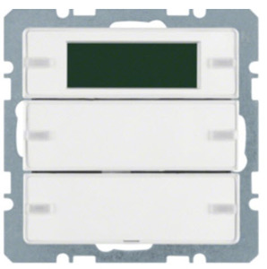 Pulsador 2 canales con regletas de inscripción, termostato continuo por estancias y display, para gama Q.1/Q.3/Q.7/Q.9, blanco polar aterciopelado