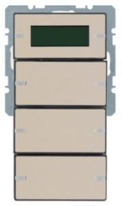 Pulsador 3 canales con regletas de inscripción, termostato continuo por estancias y display, para gama Q.1/Q.3/Q.7/Q.9, antracita