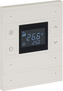 Termostato KNX, 6 teclas, con sensor temperatura, con display, con controles manuales, serie ORIA, marfil / blanco, Ref. INT-OT3-0201F0