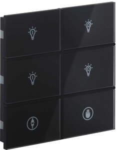Pulsador KNX, 6 teclas, con LED de estado, con icono, serie ROSA Crystal, negro, Ref. INT-RCS3-0100B1
