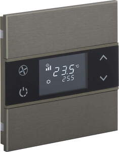 Pulsador KNX, 2 teclas, con termostato, con sensor temperatura, con display, sin icono, serie ROSA Metal, bronce, Ref. INT-RMT1-0501B0
