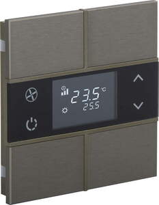 Pulsador KNX, 4 teclas, con termostato, con sensor temperatura, con display, sin icono, serie ROSA Metal, bronce, Ref. INT-RMT2-0501B0