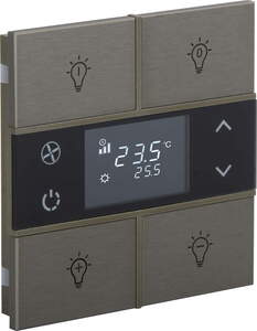 Pulsador KNX, 4 teclas, con termostato, con sensor temperatura, con display, con icono, serie ROSA Metal, bronce, Ref. INT-RMT2-0501B1