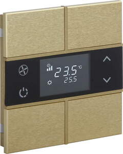 Pulsador KNX, 4 teclas, con termostato, con sensor temperatura, con display, sin icono, serie ROSA Metal, oro, Ref. INT-RMT2-0601B0