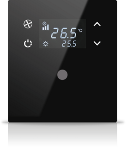 Pulsador KNX, 1 tecla, con termostato, con display, serie MONA, negro, Ref. MN-B-T01