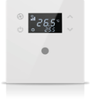 Pulsador KNX, 1 tecla, con termostato, con display, serie MONA, blanco, Ref. MN-W-T01