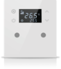 Pulsador KNX, 2 teclas, con termostato, con display, serie MONA, blanco, Ref. MN-W-T02