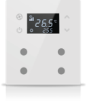 Pulsador KNX, 4 teclas, con termostato, con display, serie MONA, blanco, Ref. MN-W-T04