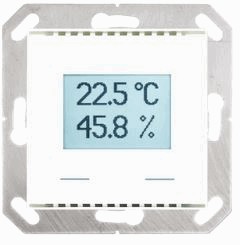 Sensor interior para temperatura punto de rocío. y humedad del aire KNX TH-UP Touch: con pantalla y botones táctiles blanco puro