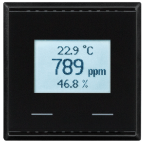 Controlador de sala gas mezcl. temperatura humedad, para el sistema de instalación suizo  KNX VOC/TH-UP Touch CH, negro intenso