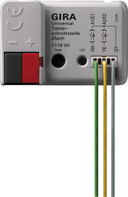 Interfaz de pulsadores, 2 entradas, libre potencial, empotrable para caja de mecanismos, Ref. 1118 00