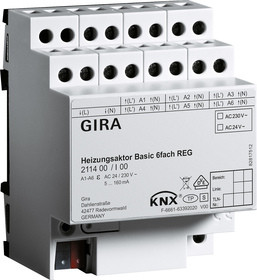 Actuador calefacción electrónico KNX, 6 salidas, carril DIN, ohne farbe, Ref. 211400