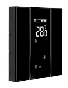 Pulsador KNX, 2 teclas, con termostato, con sensor humedad / temperatura, con display, necesita acoplador de bus, serie ISWITCH, negro, Ref. ITR302-1001