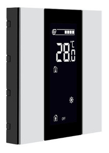 Pulsador KNX, 2 teclas, con termostato, con sensor humedad / temperatura, con display, necesita acoplador de bus, serie ISWITCH, blanco mate, Ref. ITR302-1003