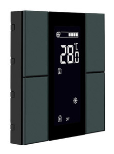 Pulsador KNX, 4 teclas, con termostato, con sensor humedad / temperatura, con display, necesita acoplador de bus, serie ISWITCH, antracita mate, Ref. ITR304-1004