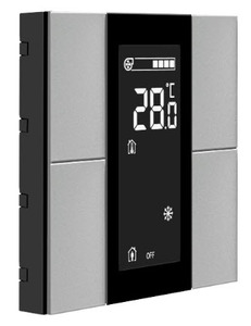 Pulsador KNX, 4 teclas, con termostato, con sensor humedad / temperatura, con display, necesita acoplador de bus, serie ISWITCH, gris metálico, Ref. ITR304-1005