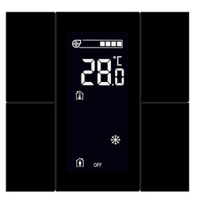 Pulsador KNX, 4 teclas, con termostato, con sensor humedad / temperatura, con display, necesita acoplador de bus, serie ISWITCH, cristal negro, Ref. ITR304-1301
