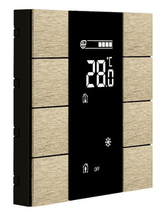 Pulsador KNX, 8 teclas, con termostato, con sensor humedad / temperatura, con display, necesita acoplador de bus, serie ISWITCH, champan, Ref. ITR308-1106