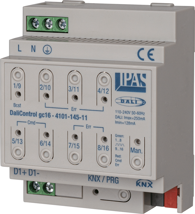 Pasarela iluminación KNX DALI / DALI 2 compatible, DaliControl gc16, 16 grupos, 64 balastros, Ref. 4101-145-11