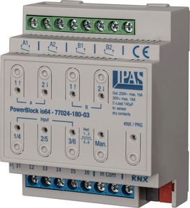 ACTUADOR MULTIFUNCIÓN KNX, POWERBLOCK IO64. 4 SALIDAS 16A, 140UF (4 ON/OFF O 2 PERSIANAS) / 6 ENTRADAS BINARIAS O ANALÓGICAS, 4U DIN, Ref. 77024-180-03