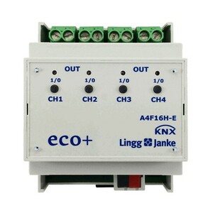 Actuador conmutación KNX, A4F16H-E, 4 salidas binarias, 16A C-load, carril DIN, serie ECO+, Ref. 79232