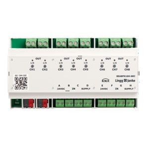 KNX Secure binary input-output 8-fold, contact scanning, manual operation, 9 TE; switching capacity 16A 250 VAC, C-load 200µF, Ref. 79241SEC