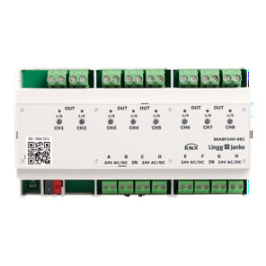 Actuador conmutación con entradas KNX secure, BEA8F24H-SEC, 8 salidas binarias, 8 entradas 24V, 16A, 200µF C-load, , Ref. 79245SEC