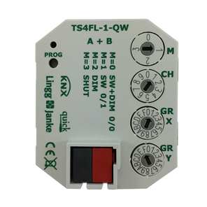 Interfaz de pulsadores KNX, TS4FL-2-QW, 4 entradas, libre potencial, con salida LED, empotrable para caja de mecanismos, serie QUICK, Ref. Q77896