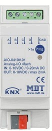 Actuador analógico 0-10 VDC o entrada analógica (0-10V/2-10V o 0-20mA/4-20mA) 4 canales, carril DIN, Ref. AIO-0410V.01