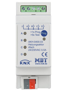 Actuador calefacción electrónico KNX, 4 salidas, 230VAC, carril DIN, Ref. AKH-0400.03