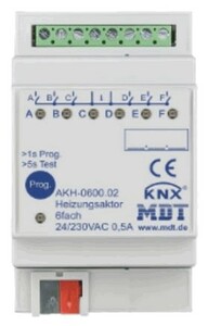 Actuador calefacción electrónico KNX, 6 salidas, 230VAC, carril DIN, Ref. AKH-0600.02