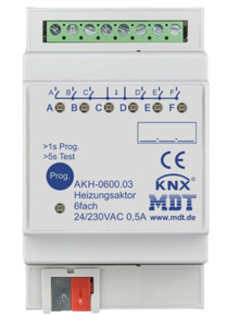 Actuador calefacción electrónico KNX, 6 salidas, 230VAC, carril DIN, Ref. AKH-0600.03