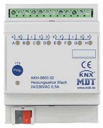 Actuador calefacción electrónico KNX, 8 salidas, 230VAC, carril DIN, Ref. AKH-0800.02