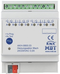 Actuador calefacción electrónico KNX, 8 salidas, 230VAC, carril DIN, Ref. AKH-0800.03