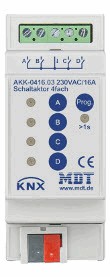 Actuador conmutación KNX, 4 salidas binarias, 230VAC, 16A, carril DIN, Ref. AKK-0416.03
