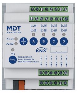Actuador de ambiente KNX de 8 canales, 10 entradas, 4SU, MDRC, 16 A, 140 µF, seguro, Ref. AKR-IO108.01S